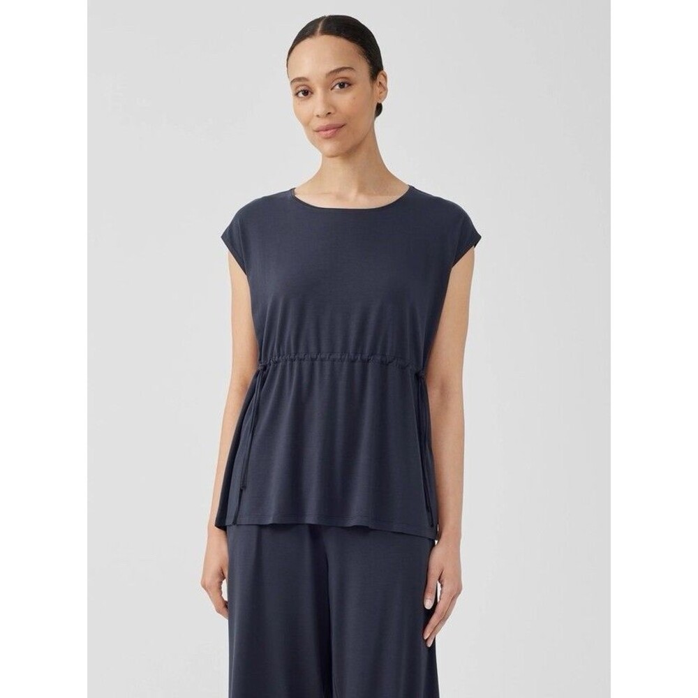 Eileen Fisher Women’s Size Medium Jewel Neck Top Drawstring Boxy Organic $128